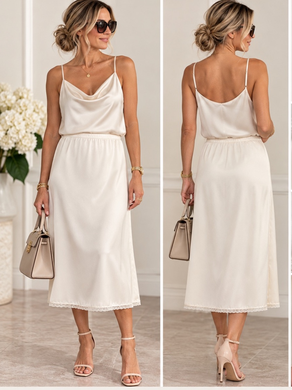Gucci 100% Silk Ivory Lace Trim Midi Skirt Size 40 IT (US 4/S) $1515